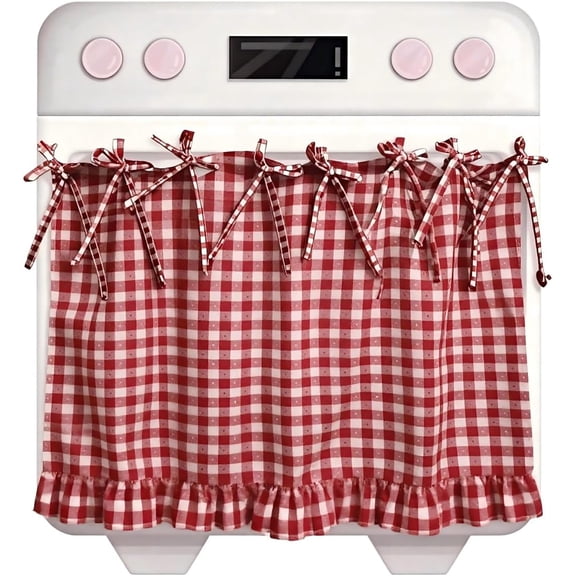 Oven Door Curtain, Handmade Ruffled Tie-On Cover, Farmhouse Kitchen Decor