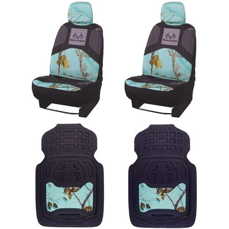 Realtree 4pc Mint Camo Auto Accessories Kit - Includes 2 Universal Front Seat Covers and 2 Front Floor Mats for Cars, SUVs and Trucks
