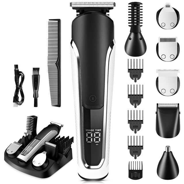 AWCBBT Afeitadora eléctrica para hombres: kit 3 en 1 con afeitadora eléctrica, recortadora de vello nasal con pantalla LED, kit inalámbrico para el cuidado del bigote,