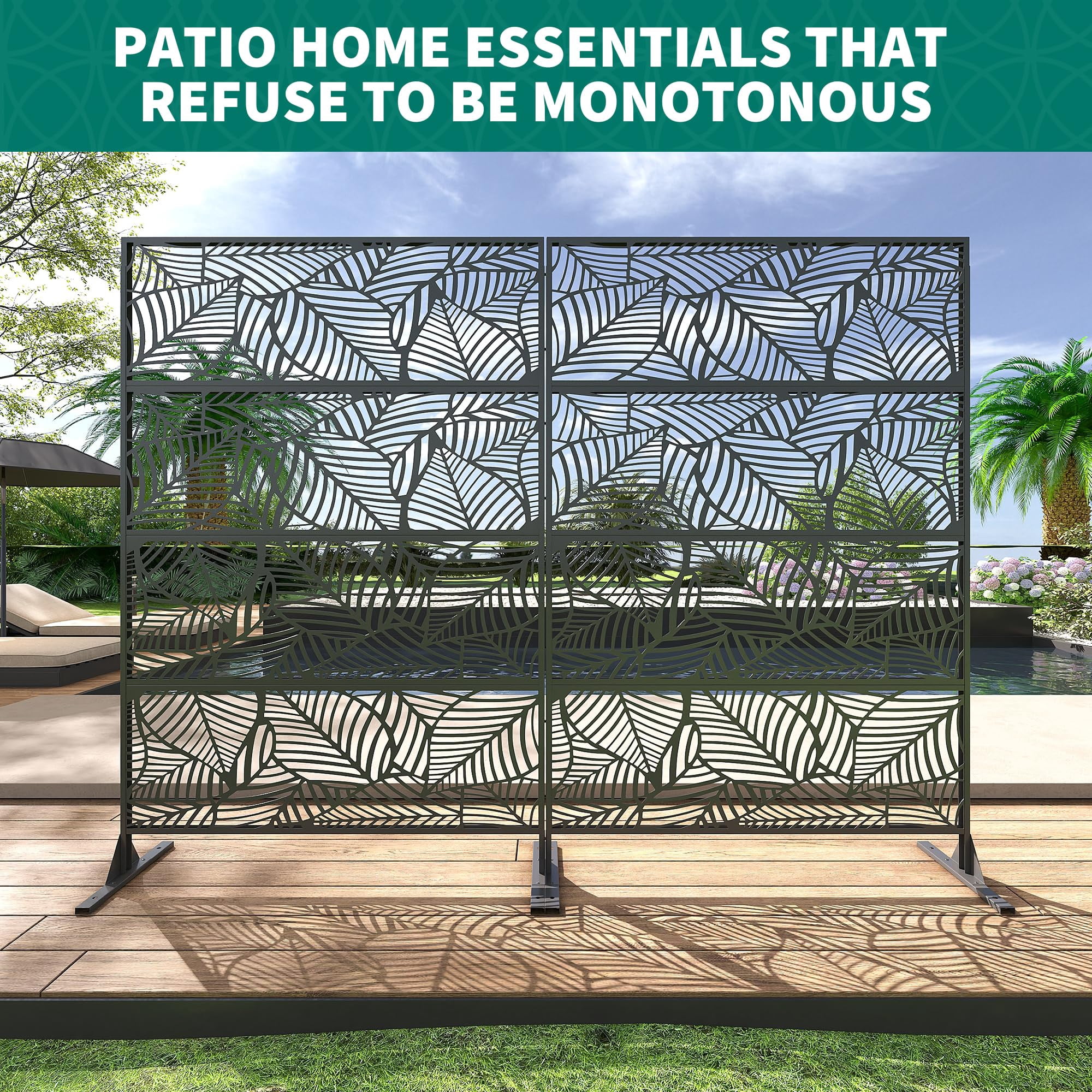 Decorative Metal Garden Fence Panels, Black Outdoor Scroll Design Border ,Rust-Proof & Easy Snap-Together Installation,Leaf
