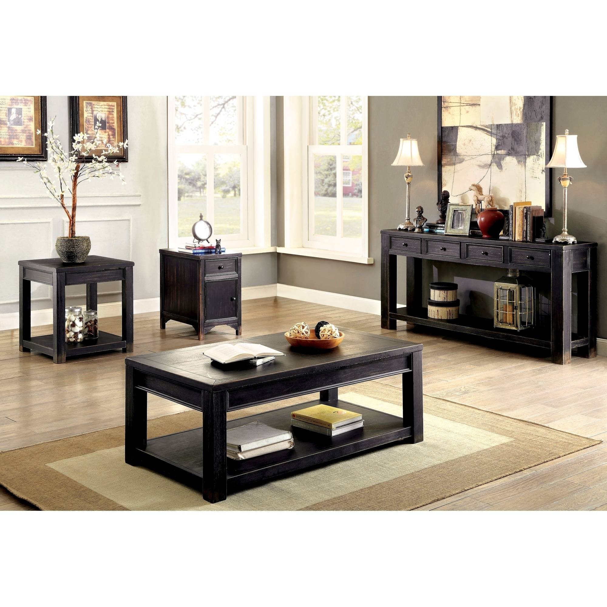 Furniture of America Keller Country Lower Shelf End Table, Black