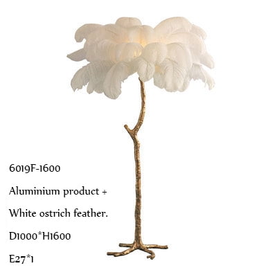 FeatherTree Ostrich Feather Tree Floor Lamp, Gold Resin Branch Standing Light, D100×H160cm for Living Room & Bedroom
