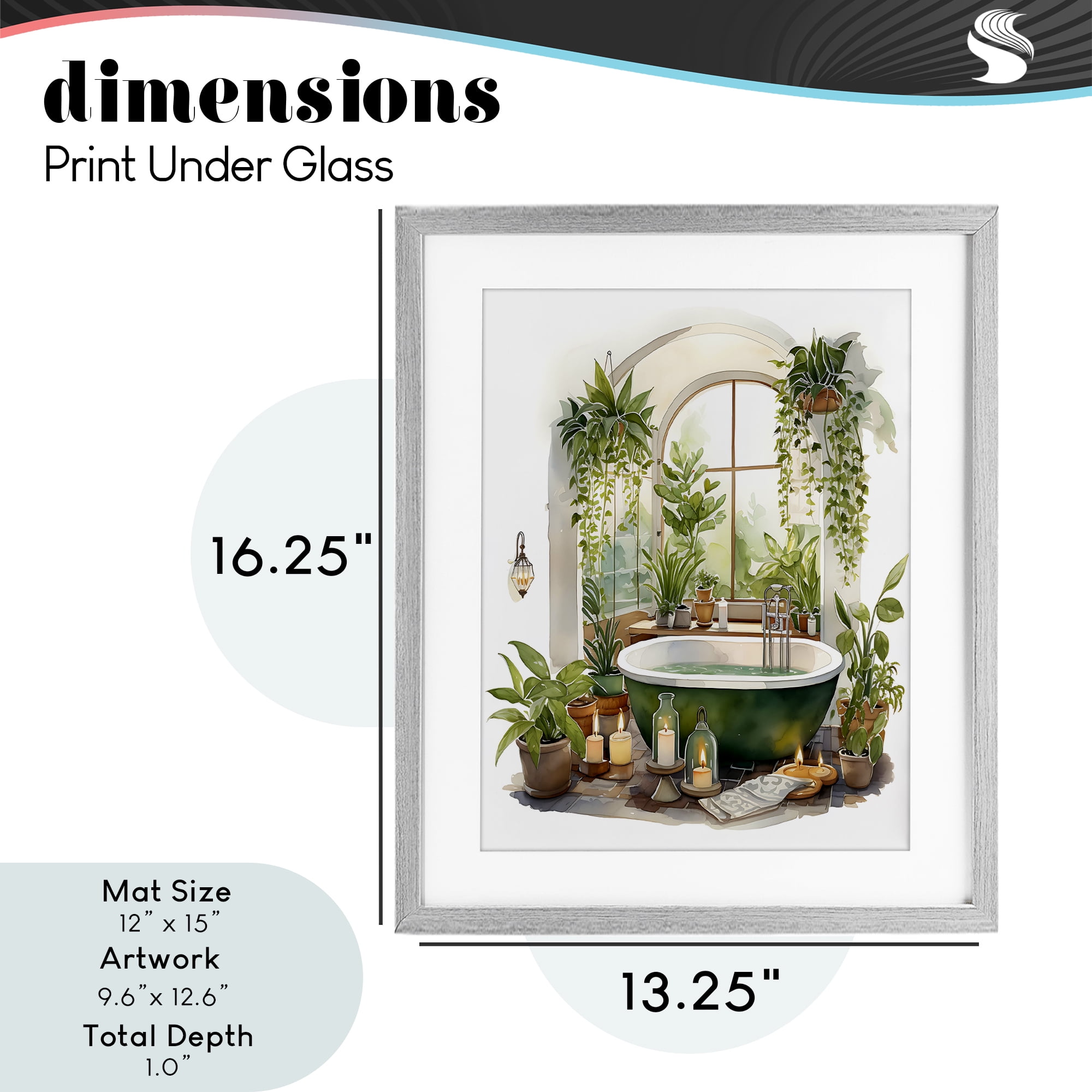 Tranquil Tub with Candles & Greenery Gray Framed Print Under Glass, design by Lettered and Lined