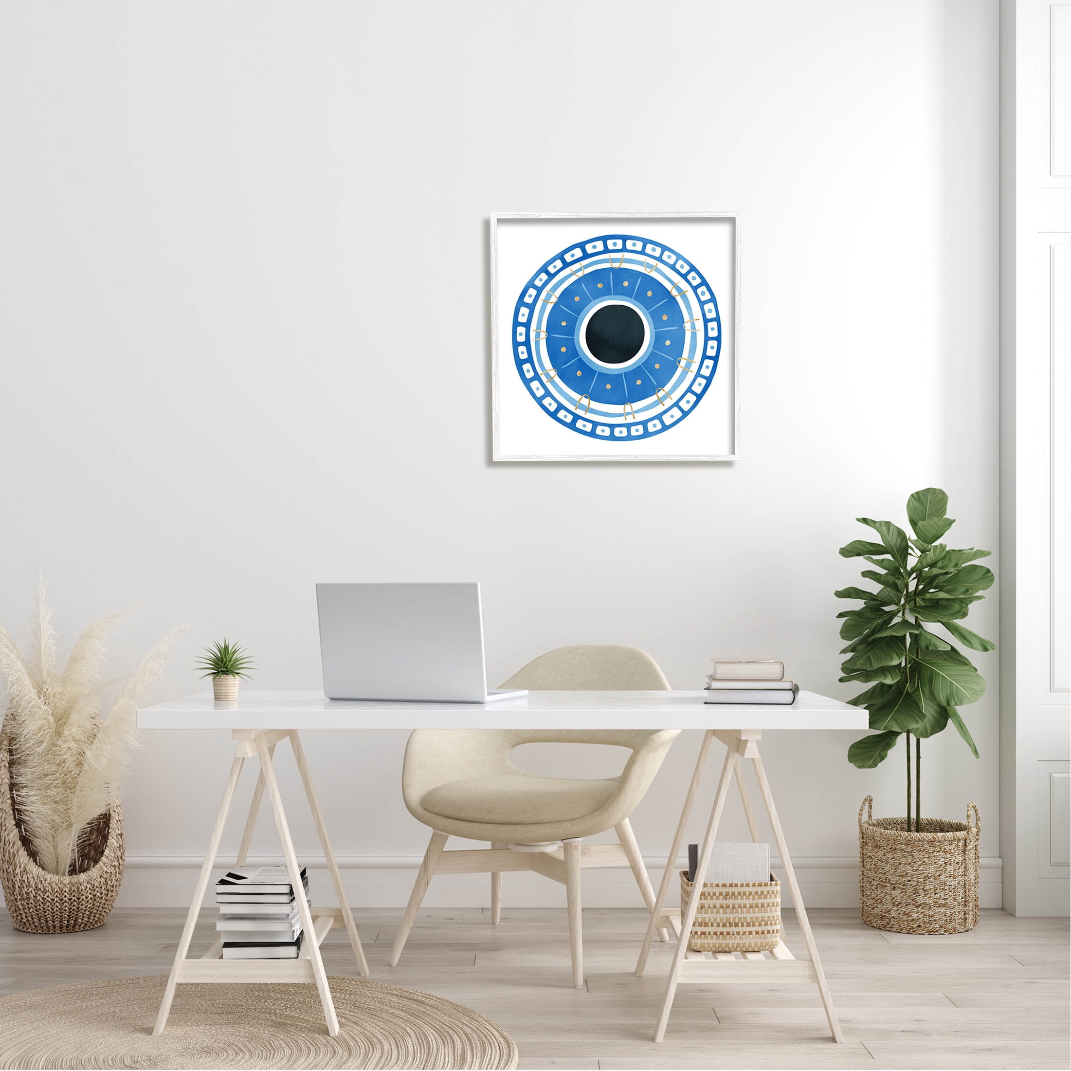 Stupell Industries Spiritual Mati Evil Eye Blocked Pattern Graphic Art White Framed Art Print Wall Art, Design by Ziwei Li
