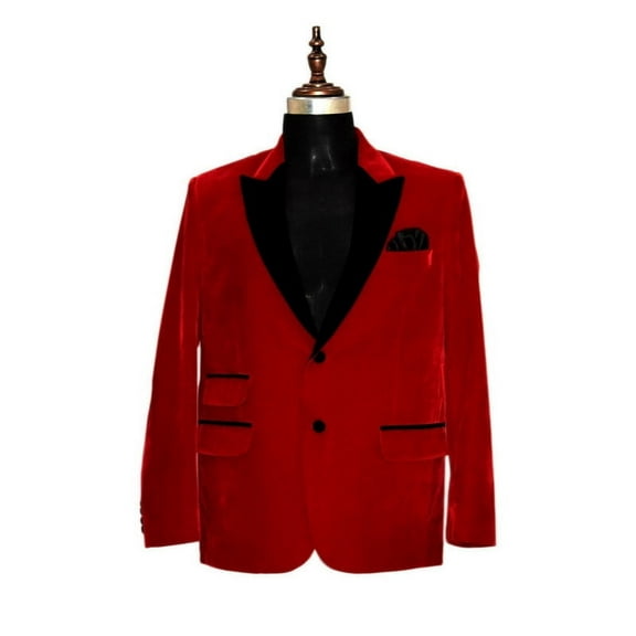 Mens Red Velvet Blazer – Two-Button Evening Party Wear Jacket Coat