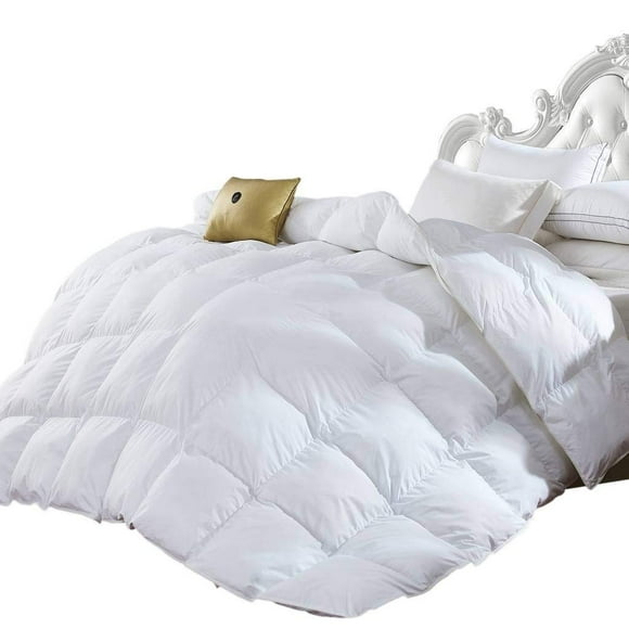 Luxurious QUEEN Size, LUXURY 600 THREAD COUNT Year Round Super Soft 100% Egyptian Cotton White Goose Down Alternative Comforter Duvet, White Solid, 750 Fill Power, 50 Oz Fill Weight