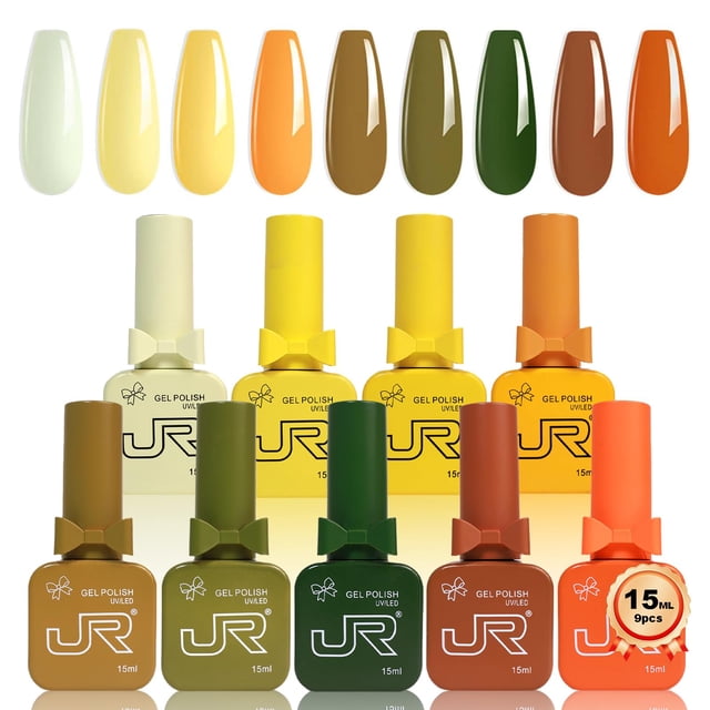 Set de esmaltes de uñas JR, 9 unidades, esmaltes en gel de otoño de 15 ml cada uno
