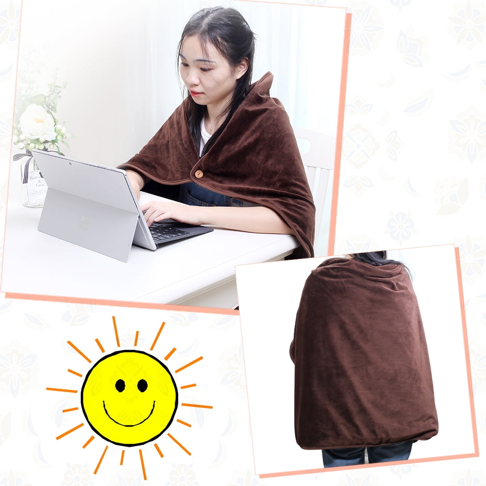 39x27inch Cordless USB Heated Blanket Shawl with Buttons Soft Sherpa Berber Fleece Portable Battery Powered Electric Blanket Heated Throw Wearable Portable Heating Warming Blanket for Car Office