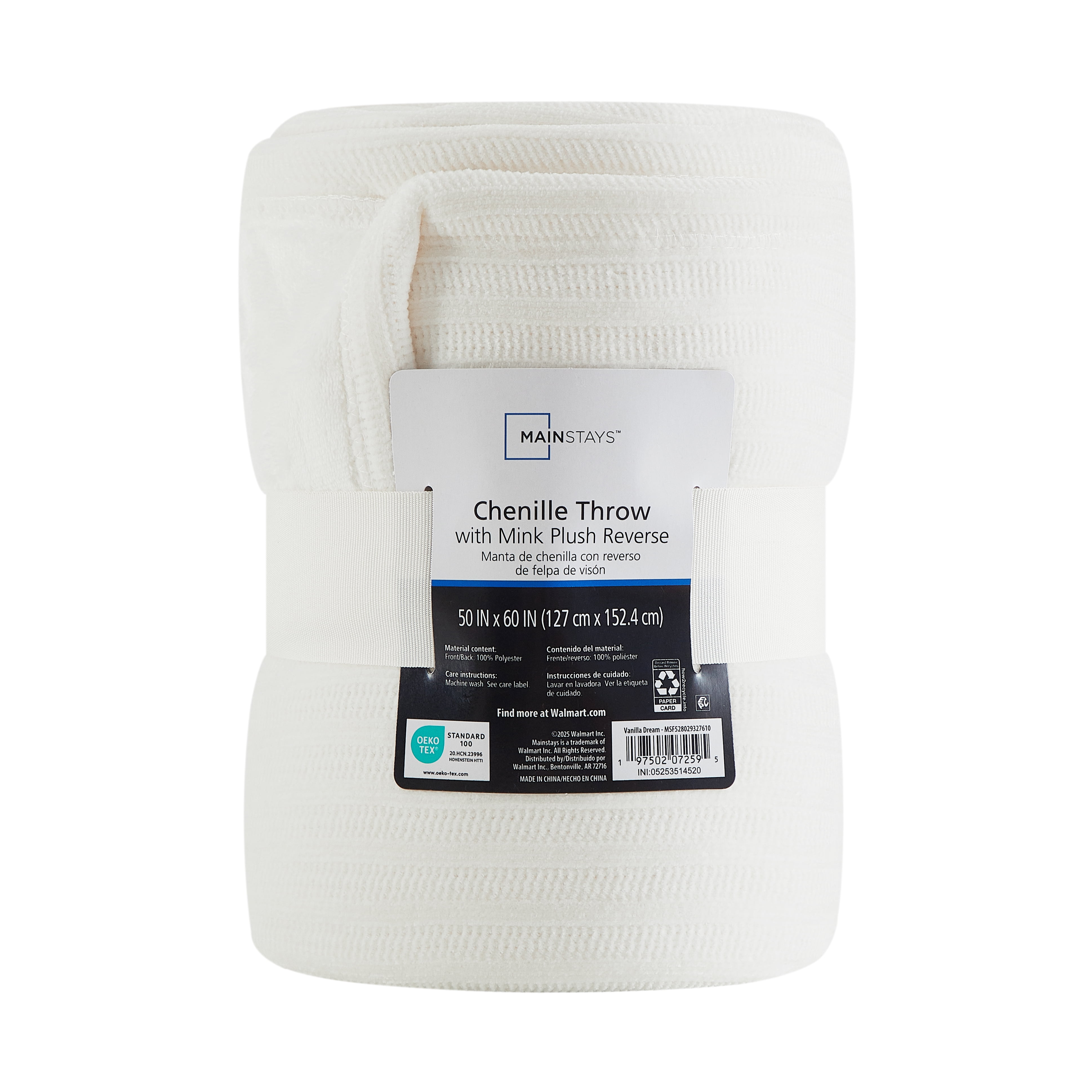 Mainstays Cozy Chenille Reverse to Plush Soft Couch Throw, Vanilla Dream, Standard Size