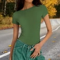 thumbnail image 2 of FUYUDY Women Tshirts Casual Ribbed Knit Slim Fit Short Sleeve T-Shirt Basic Solid Color Crew Neck Tee Tops For Daily Wear Cozy Female Dailywear, 2 of 7