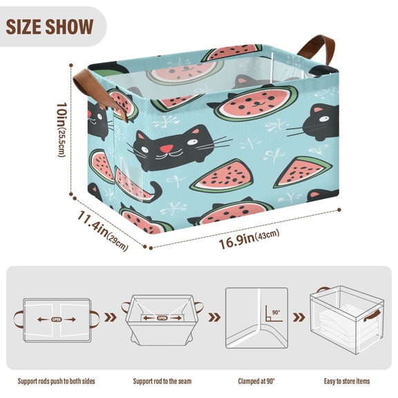 BZSMCE Collapsible Fabric Cube Storage Bins Watermelon Black Cat Design Pattern Storage Box