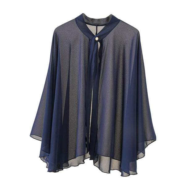 Chal de gasa para mujer, informal, suave, con protección solar, para exteriores, abierto, para fiestas Azul oscuro