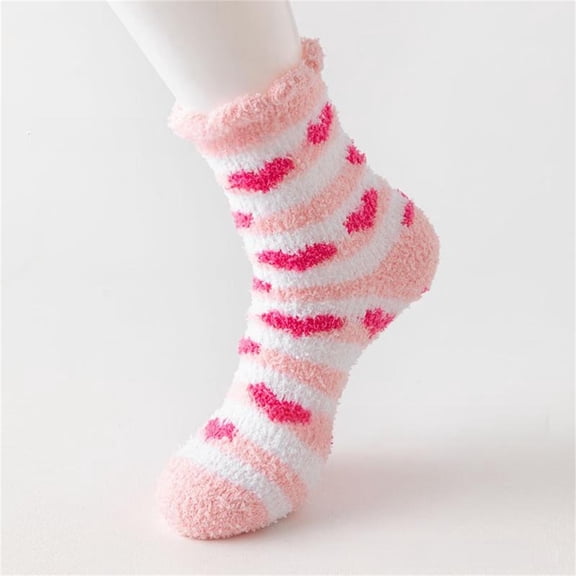 Conairie Cozy Socks for Women Socks for Women's Valentines Day Stripe Print Mid Calf Crew Socks Ribbed Knit Dress Boot Socks Light Pink