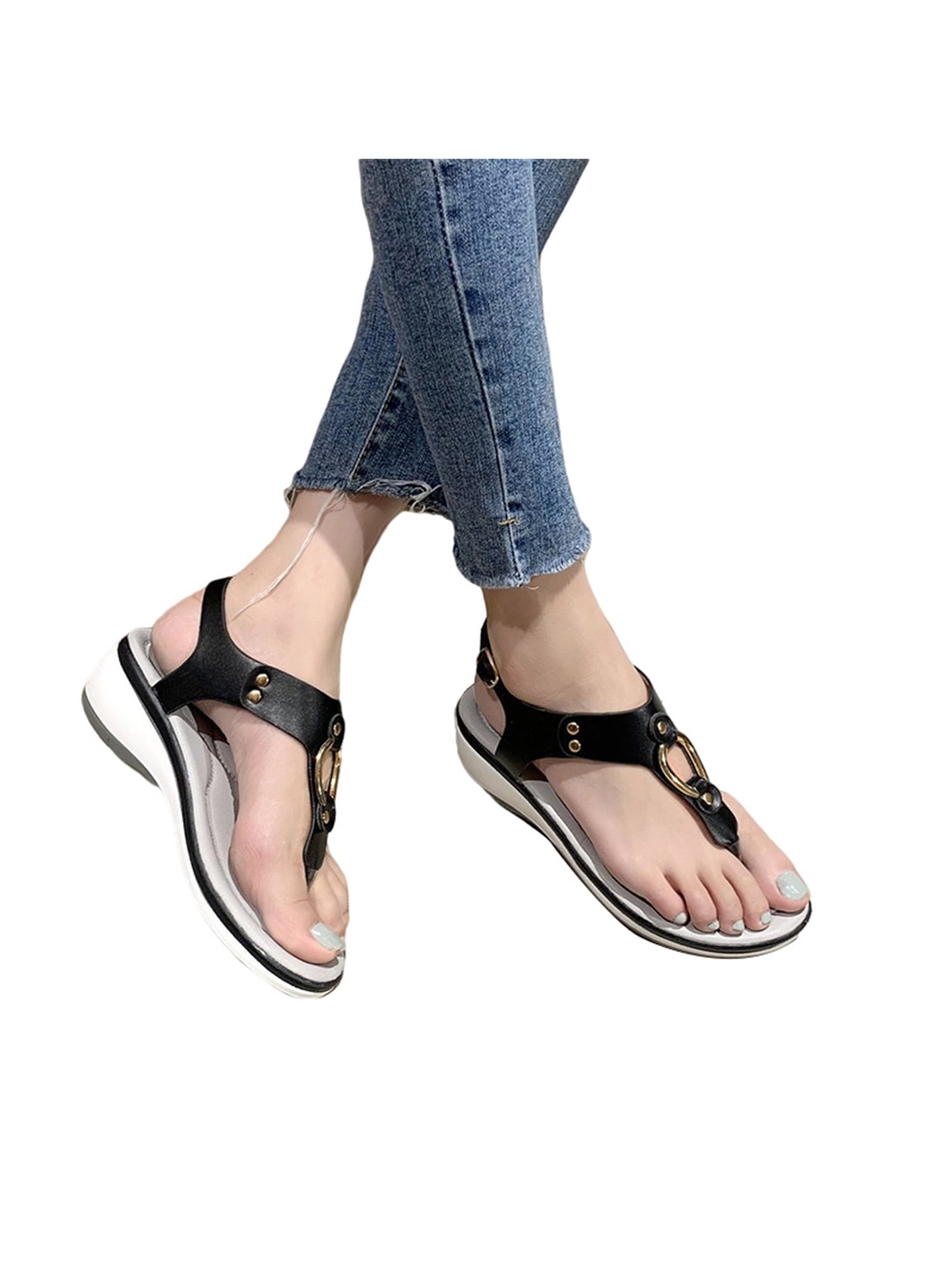 Avamo WOMENS LADIES FLAT WEDGE TOE POST SUMMER BEACH SANDALS FLIP FLOPS