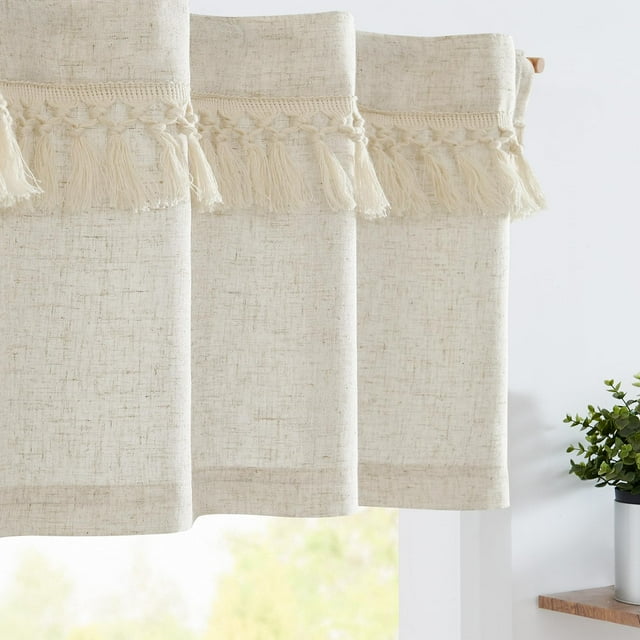 Cortina Jinchan Boho con borlas de lino, 46 x 18 cm, color beige