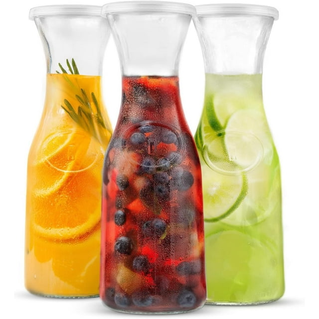 Juego de 3 garrafas de vidrio KooK de 1035 ml con tapa, aptas para lavavajillas