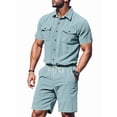 thumbnail image 2 of Men Sets Outfits 2 Piece Short Sleeve Shirts Short Set Light Blue XXXL, 2 of 7