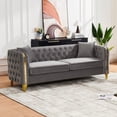 thumbnail image 6 of 81" Chesterfield Velvet Sofa, Button Tufted w/ Gold Legs, Living Room,Grey, 6 of 9