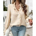 thumbnail image 5 of WTXUE Button Down Shirts for Women Long Sleeve Shirts Womens Plaid Blouse Ruffle Neck Button Down Plaid Puff Long Sleeve Gingham Blouse Shirts Tunic Tops Loose Fitting Tops Women Blouses Beige S, 5 of 8