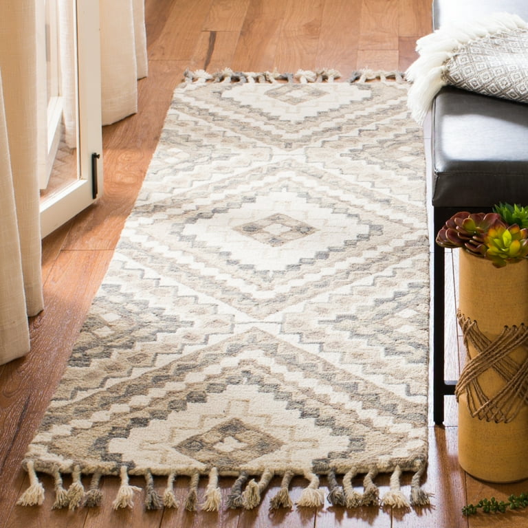 【新品】RUG LIKE AMERICAN SLEEVE KNIT SAFAVIEH Aspen Caymen Geometric Fringe Wool Area Rug, Taupe