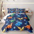 thumbnail image 2 of Homewish Kids Cartoon Dino Bed Spread Queen, Cute Dinosaur Queen Coverlet Set, Blue, 3pcs, 1 Comforter and 2 Pillowcases, 2 of 7