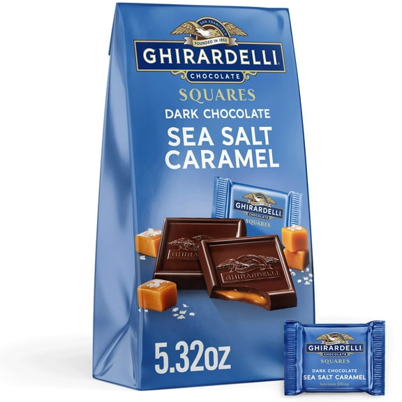 GHIRARDELLI Dark Chocolate Candy SQUARES with Sea Salt Caramel Filling, 5.32 oz Bag