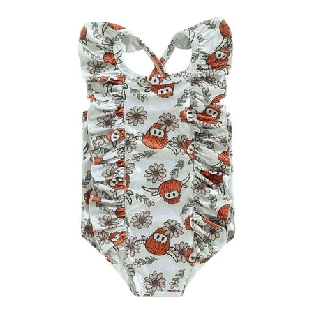 

Qtinghua Toddler Baby Girl Swimsuit Cow Print Sleeveless Ruffled Swimwear One Piece Summer Beachwear