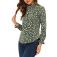 thumbnail image 4 of Allegra K Women's Smocked Ruffled Neck Long Sleeve Floral Blouse, 4 of 5