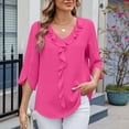 thumbnail image 2 of SWSMCLT Women's V Neck Top Ruffle Blouse Fall Fashion Chiffon Blouse Top Summer Casual 3/4 Sleeve Rose XX-Large, 2 of 5
