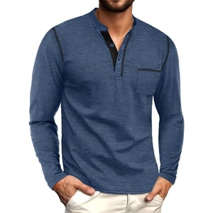 GIRUNS Men's Long Sleeve Henley with Pocket