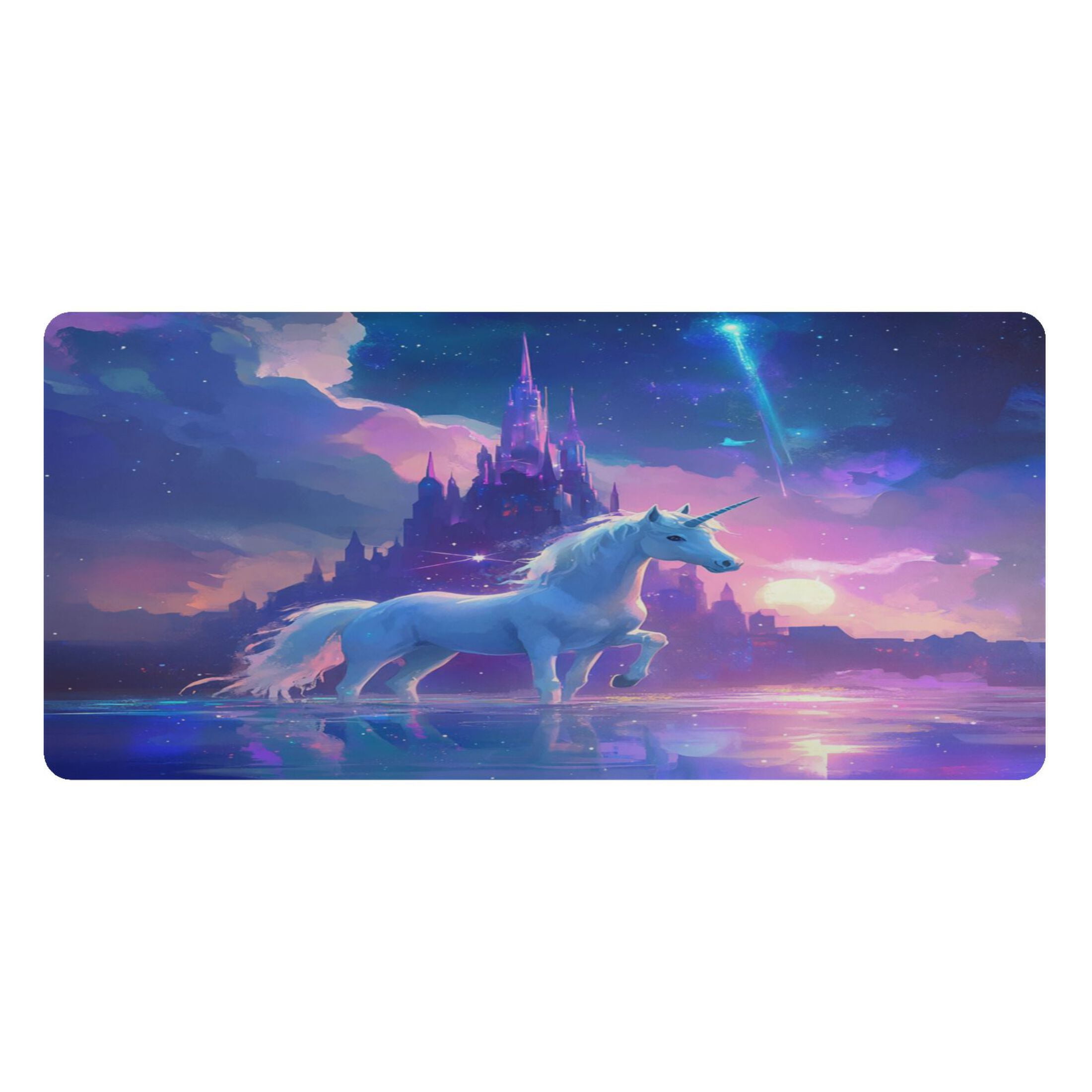 Leather Keyboard and Mouse Desk Mat Office Desk Accessories Protective Office Desk Decor Desk Pad Mat for Gaming, Work from Home, Office A White Unicorn 16.5" x 35.4"
