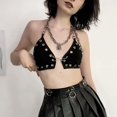 thumbnail image 3 of Top corto de moda de retazos con cadenas, Tops sin espalda, ropa con cuello Halter, hombros descubiertos , gótico para Festival de BLESIY Blusas de mujer, 3 of 8