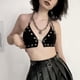 thumbnail image 3 of Top corto de moda de retazos con cadenas, Tops sin espalda, ropa con cuello Halter, hombros descubiertos , gótico para Festival de BLESIY Blusas de mujer, 3 of 8
