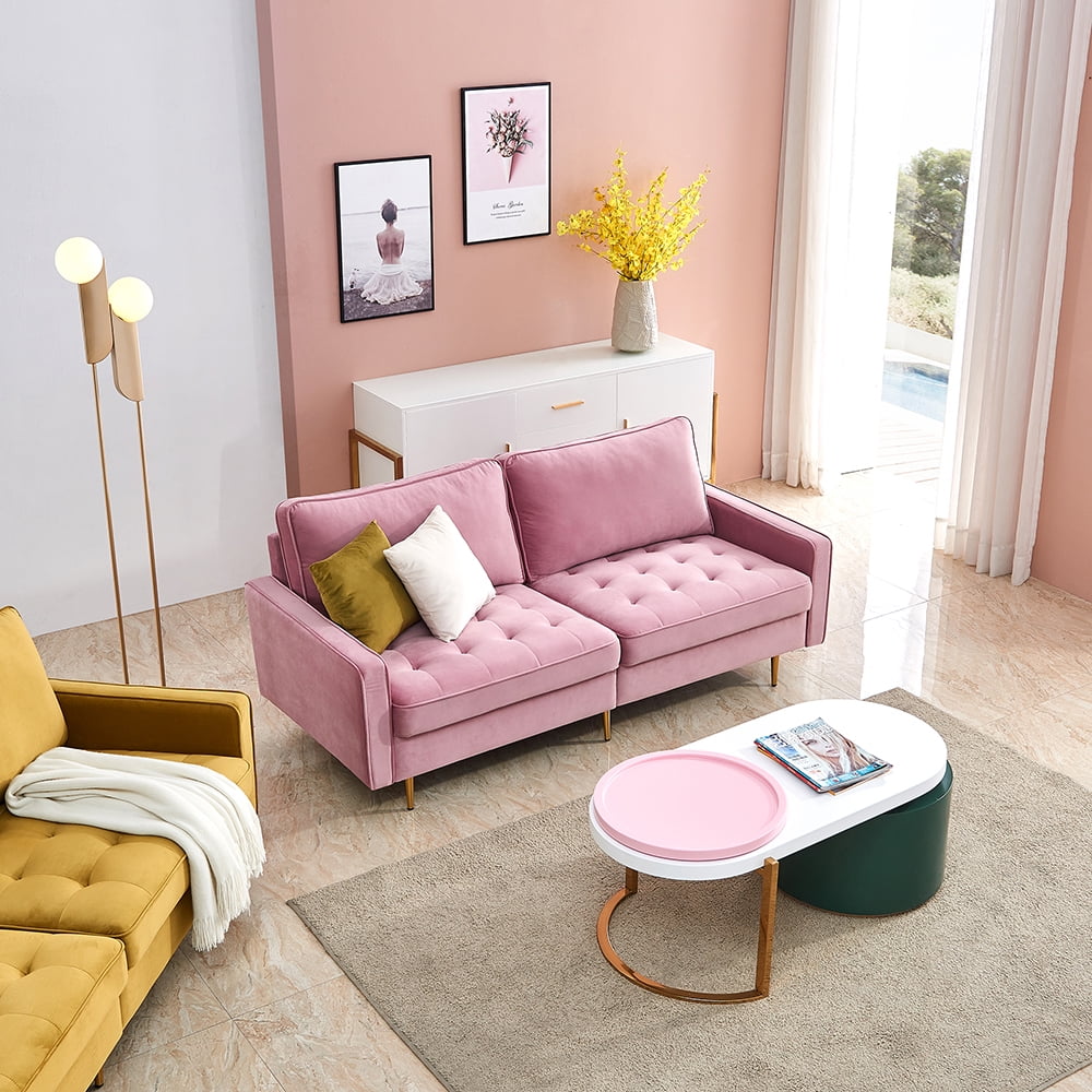 Kepooman Mid-Century Modern Velvet Fabric Loveseat Sofa Couch Bed for Living Room Furniture, 71 inches, Pink Kepooman Mid-Century Modern Velvet Fabric Loveseat Sofa Couch Bed for Living Room Furniture, 71 inches, Pink