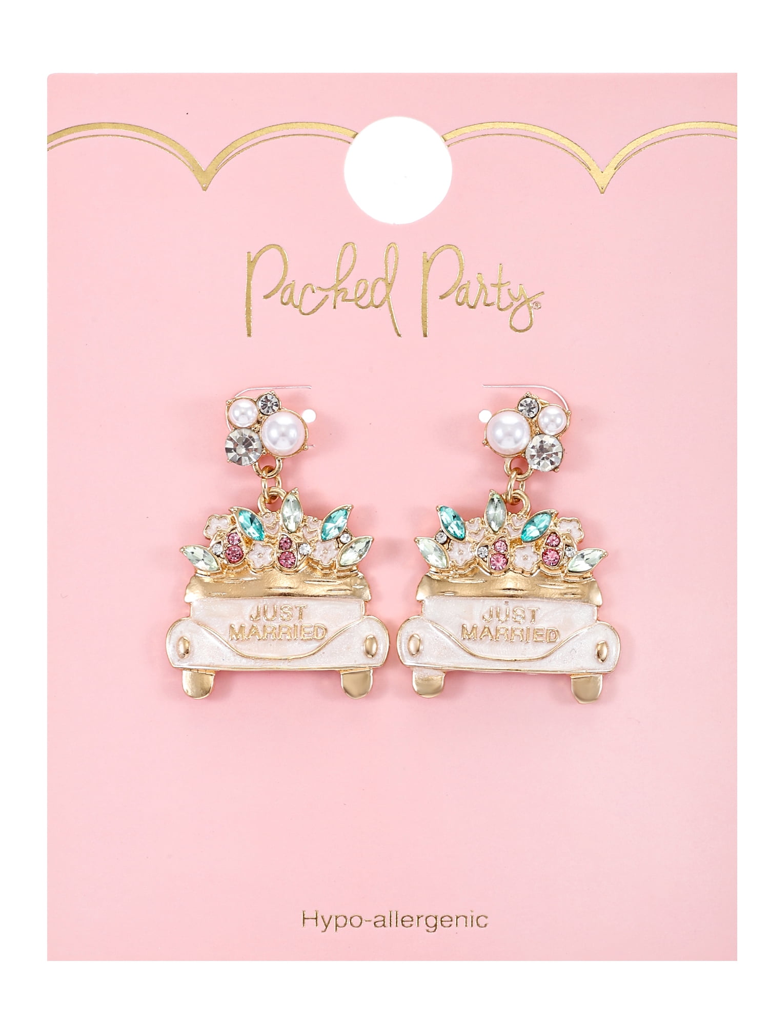 Packed Party Goldtone Just Married Earrings, Female, Bridal Theme, 1 Pair
