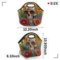 thumbnail image 3 of Herdesigns Floral Sugar Skull Neoprene Lunch Bag, Halloween Insulated Lunch Box for Women Men Washable Lunch Tote Soft Lunch Container With Zipper for Work Picnic Travel, 3 of 7