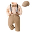 thumbnail image 3 of OSOLU Toddler Baby Boys Clothes Suits Gentleman Long Sleeve Dress Shirts And Suspenders Pants With Hat 3 Piece Set 3-24M Trendy Outfit, 3 of 9