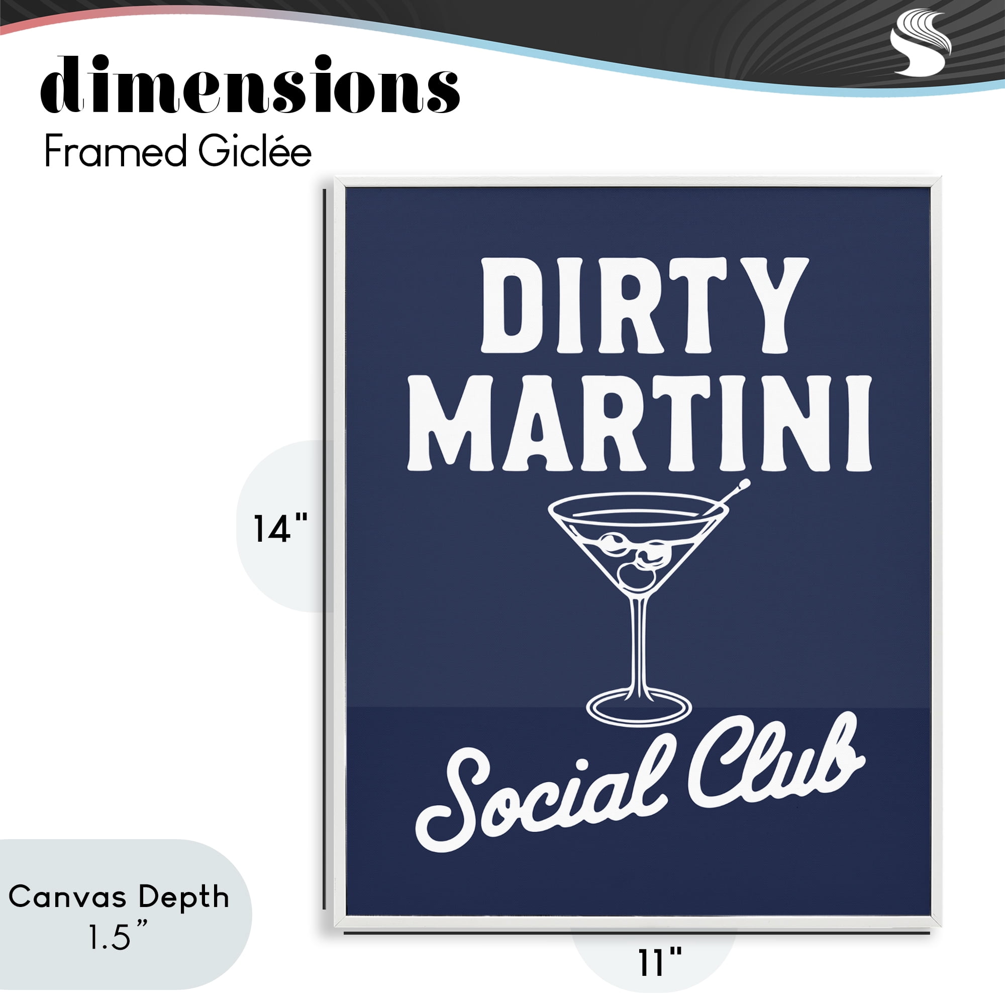 Stupell Industries Retro Dirty Martini Club White Framed Giclee Art, design by Lettered and Lined