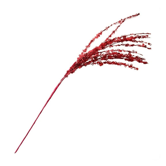 Nmdmisc 1Pcs Artificial Glitter Berry Stem Ornaments,Decorative Bead Sticks,Glittery Twigs,Picks,Branches for Christmas Tree,Small Vase,Holiday,Wedding,Party (22", Red)