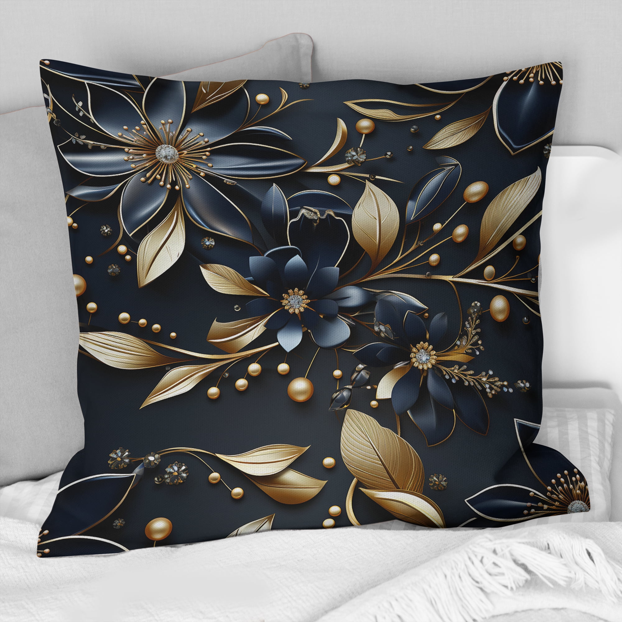 Designart Enchanting Midnight Blue With Gold Accents I Glam Throw Pillow Glam Pillow For Couch Insert And Pillows Covers For Living Room Decor