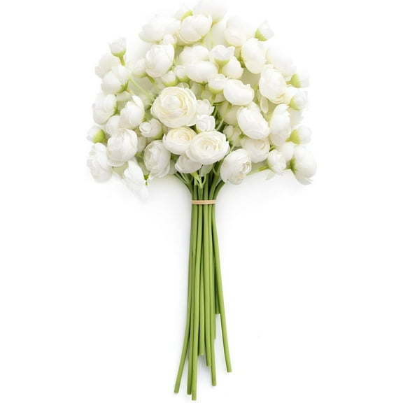 WuPing Ranunculus Artificial Flowers 18 Pcs (3 Bunches) Ivory Faux Silk Mini Ranunculus Fake Wedding Flowers