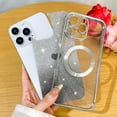 thumbnail image 4 of Magnetic Glitter for iPhone 16 Pro Max [ Compatible with MagSafe ], Luxury Love Heart Pattern Plating Bling Clear Case,Camera Protection Sparkly Slim Soft Back Cover for Women Girls,Silver, 4 of 12