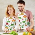 thumbnail image 3 of White Cartoon Dinosaurs Pineapples Pattern Apron-Garden Aprons for Women with Pockets-Cotton Linen Waterproof Kitchen Cooking Gardening Aprons Adjustable for Kitchen,Cooking,BBQ and Salon 33x27 Inch, 3 of 7