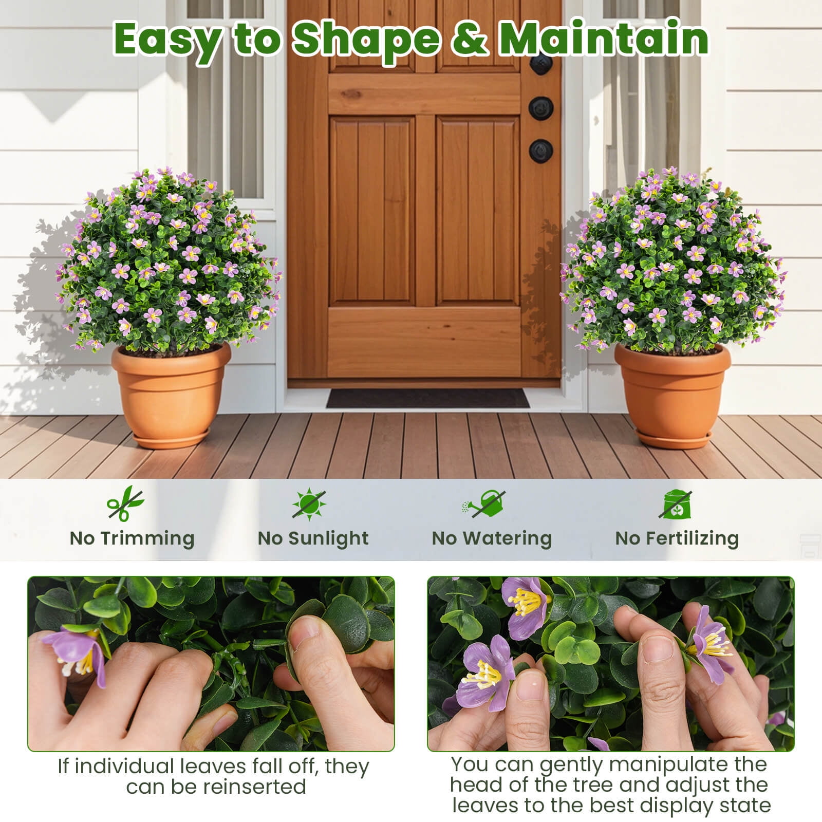 Costway 2 Pack Artificial Boxwood Topiary Ball Tree Faux Shrub Bushes with Flowers Purple