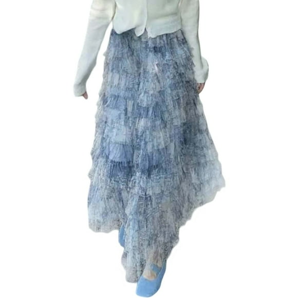 Skirt with Leggings Women plus Size Sewing Patterns Skirt for Beginners Bed Spread with Bed Knee Length Chiffon Lace Skirts for Women Short Bohemian Style Layered Summer Blue XL