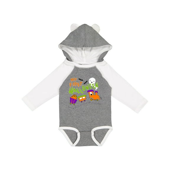 Inktastic My First Halloween Train with Pumpkins, Bats, Cat,and Ghost Boys or Girls Long Sleeve Baby Bodysuit