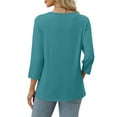 thumbnail image 3 of V-Neck Blouses for Women Dressy Casual 3/4 Length Sleeve Womens Work Tops Button Down Shirts Solid Color Basic Tunic Tee Shirts Loose Pullover, 3 of 8