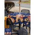 thumbnail image 4 of Outdoor Tablecloth with Umbrella Hole and Zipper, Gingerbread Navy Blue Square Table Cloth 60x60 Inch Waterproof Tablecloth, Christmas Winter Snowflake Picnic Table Cover for Patio Camping, 4 of 7