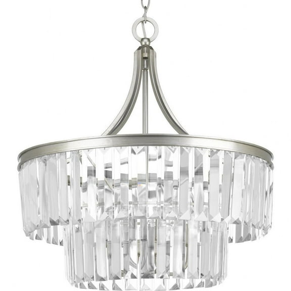 Progress Lighting Glimmer 5-Light Pendant, Silver Ridge, Prismatic Glass Shade