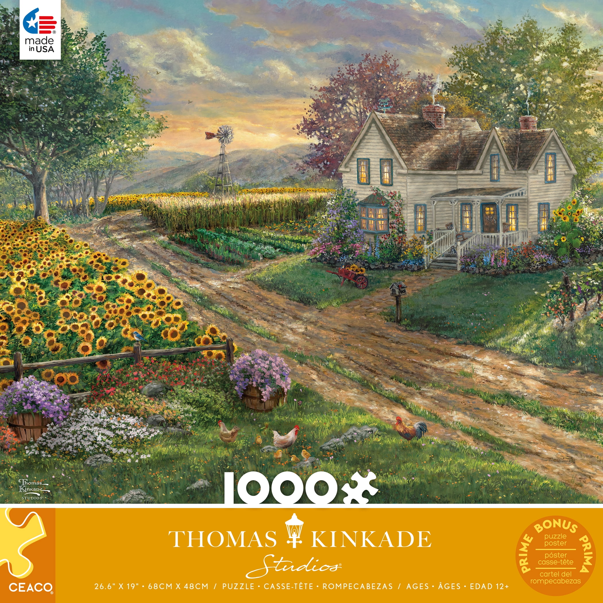 Ceaco - Thomas Kinkade - Sunflower Fields - 1000 Piece Interlocking Jigsaw Puzzle